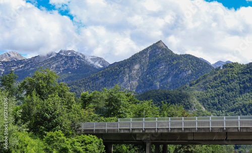 Golling an der Salzach, Austria. Traveling through Austria, the A10 highway and a fantastic view of the Tennen Mountains