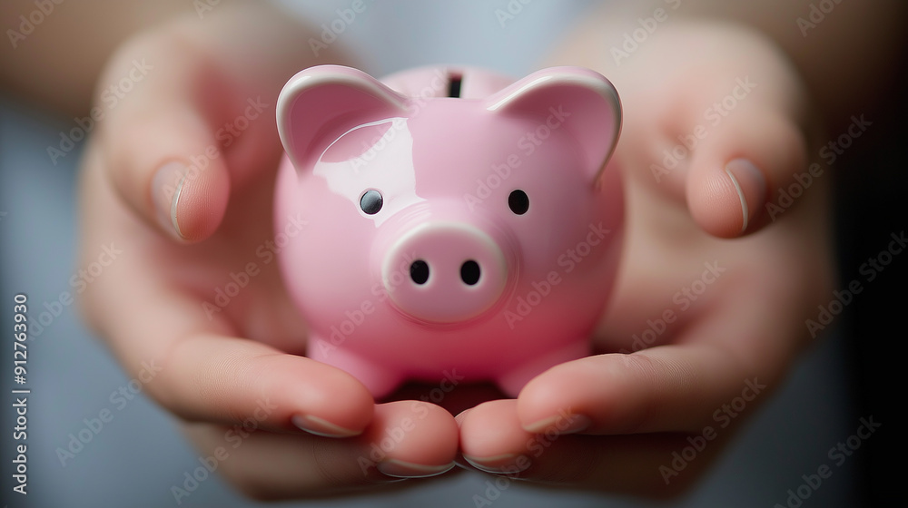 Hands gently holding a pink piggy bank, symbolizing savings and financial security. Hands gently holding a pink piggy bank, symbolizing savings and financial security.