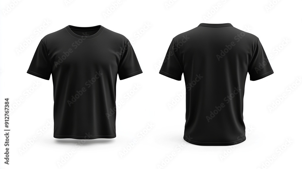 Black T-Shirt Mockup: Front and Back View isolated on white background Black T-Shirt Mockup: Front and Back View isolated on white background