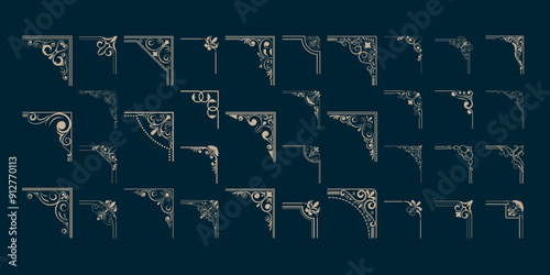 Ornamental Vintage Corners Vector Set Design. Different Types of Corners For Frames and Other Royal Design.
