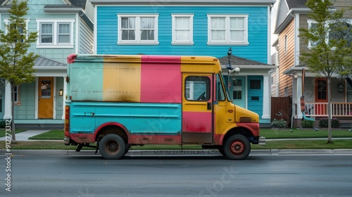 Beautiful ice cream truck park in city street