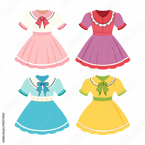 4 set Babydoll Dress art vector