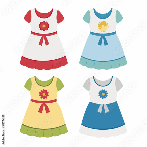 4 set Babydoll Dress art vector