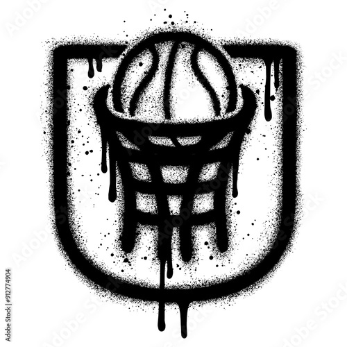 Spray Painted Graffiti Basketball hoop Sprayed isolated with a white background.