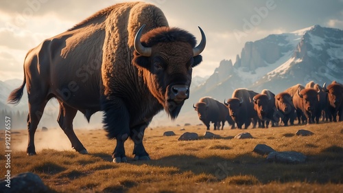 bella the brave bison a bison who leads her herd with cinematic concept art