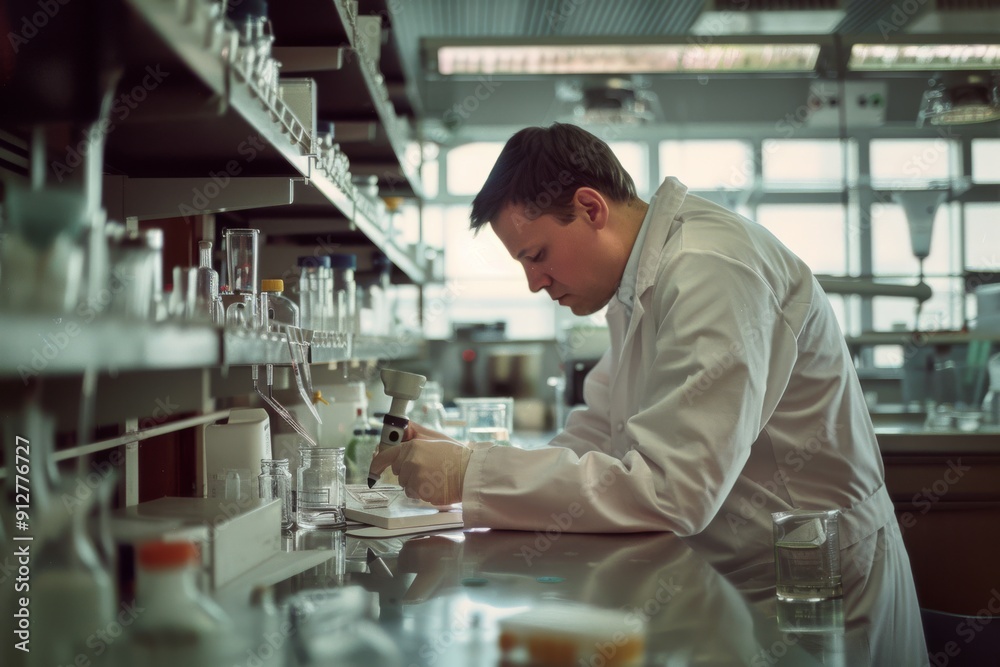 A scientist deeply focused on his work in a well-equipped laboratory, highlighting the dedication and precision involved in scientific research. A scientist deeply focused on his work in a well-equipped laboratory, highlighting the dedication and precision involved in scientific research.