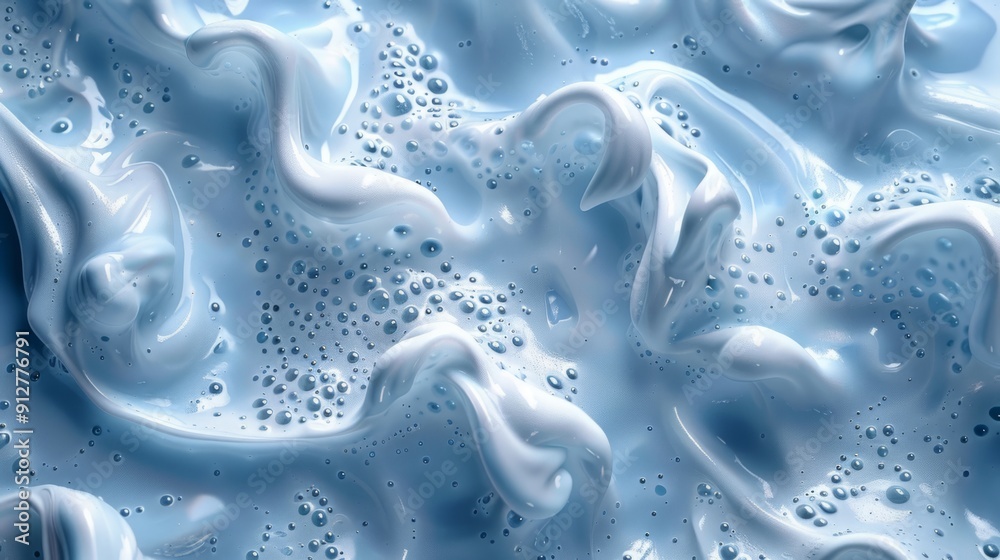 Close Up View of White Shampoo Foam on Blue Background - Texture for Beauty Products Design, Cleaning Aesthetics, and Bath Essentials Close Up View of White Shampoo Foam on Blue Background - Texture for Beauty Products Design, Cleaning Aesthetics, and Bath Essentials