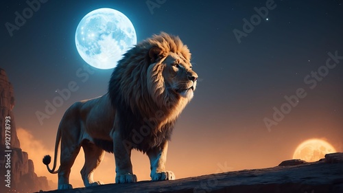 leo the lunar lion a lion who can harness the power of cinematic concept art photo