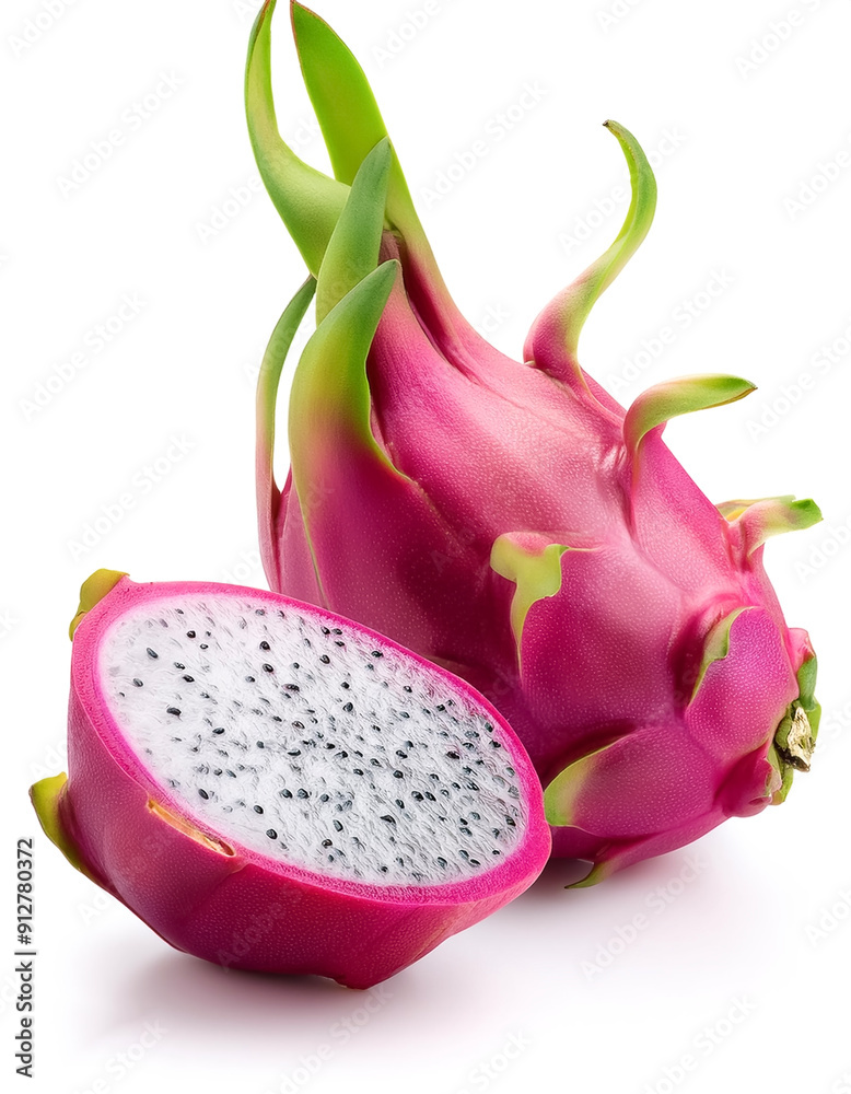 dragon fruit whole and sliced isolated on white background dragon fruit whole and sliced isolated on white background