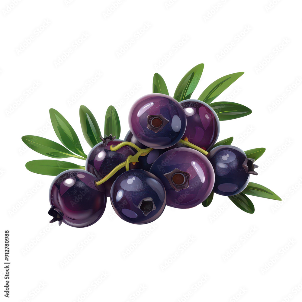 A realistic illustration of a fresh crowberry, cluster of berries, isolated on transparent background A realistic illustration of a fresh crowberry, cluster of berries, isolated on transparent background