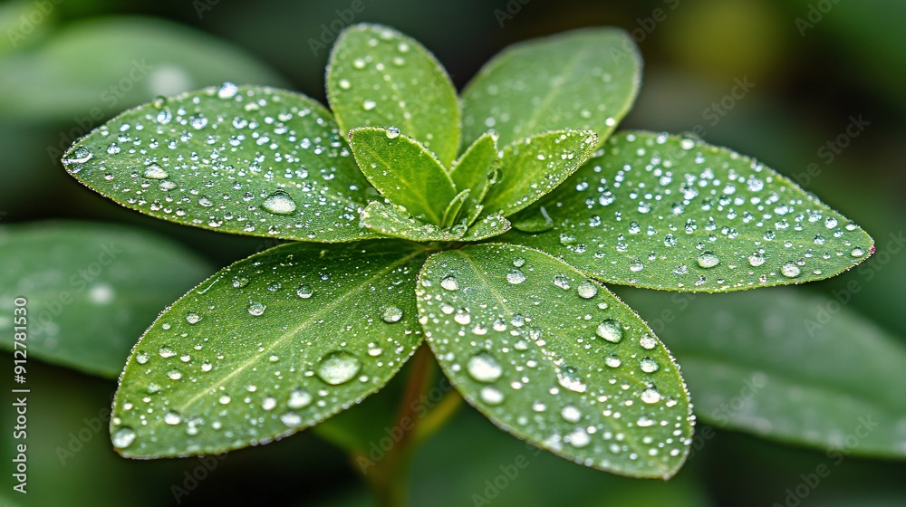 Macro view of dew-covered plant leaves capturing the pristine clarity of water droplets and the health of the foliage Stock Photo with copy space Macro view of dew-covered plant leaves capturing the pristine clarity of water droplets and the health of the foliage Stock Photo with copy space