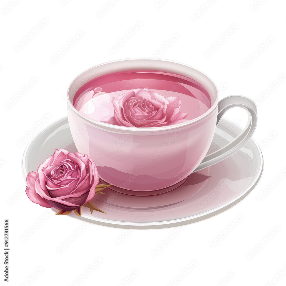 a cup of hot rose tea, beverage element, realistic illustration, delicate pink, isolated on transparent background a cup of hot rose tea, beverage element, realistic illustration, delicate pink, isolated on transparent background