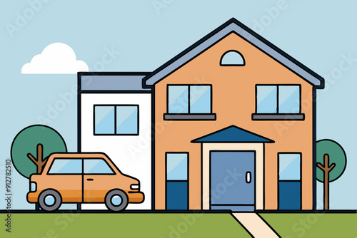 Simple modern home with car vector