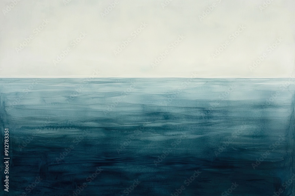 Fototapeta premium A serene abstract landscape depicting a tranquil ocean with calming shades of blue and soft, cloudy horizon.