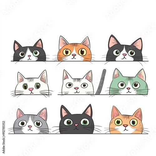 cats peeking over cute cartoon cat