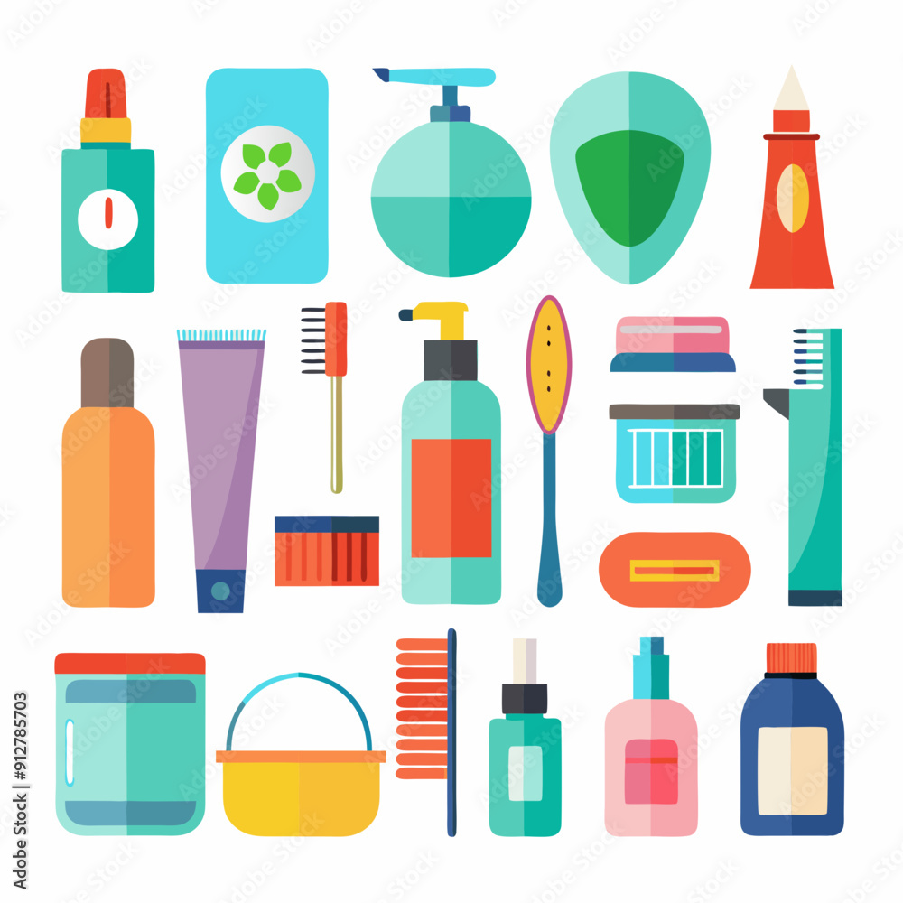 Set of personal hygiene Combs and hair dryer sponge Beauty aesthetics vector Set of personal hygiene Combs and hair dryer sponge Beauty aesthetics vector