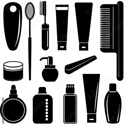 Set of personal hygiene Combs and hair dryer sponge Beauty aesthetics vector