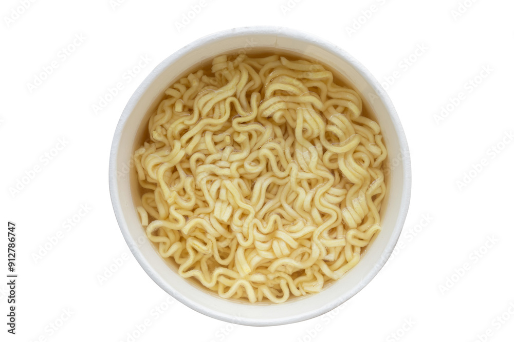 Top view of boiled instant noodles cup isolated on transparent background Top view of boiled instant noodles cup isolated on transparent background