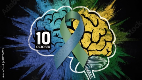 World Mental Health Day celebration post and mental health ribbon logo colorful brain logo photo