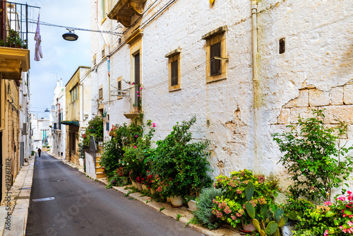 Fototapeta Naklejka Na Ścianę i Meble -  Scenic sight in Locorotondo, Bari Province, Apulia (Puglia), Italy. Characteristic streets in the Locorotondo in Puglia, Italy. Locorotondo is a town of the Metropolitan City of Bari, Apulia, Italy.