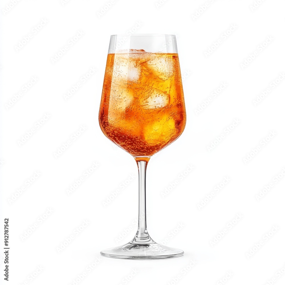 A realistic Aperol Spritz cocktail with orange slices and ice cubes, isolated on transparent background in PNG format