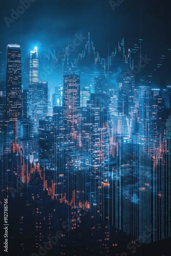 Wallpaper Mural A city skyline with digital stock market  Torontodigital.ca