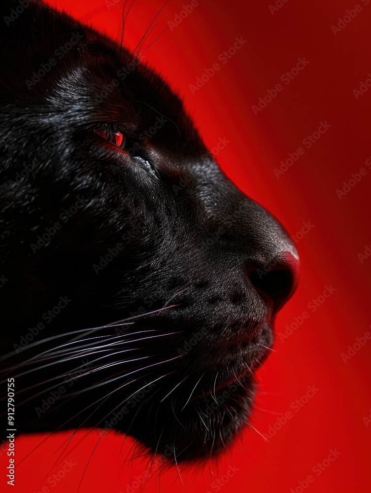 Profile of a black panther in dramatic red lighting Profile of a black panther in dramatic red lighting