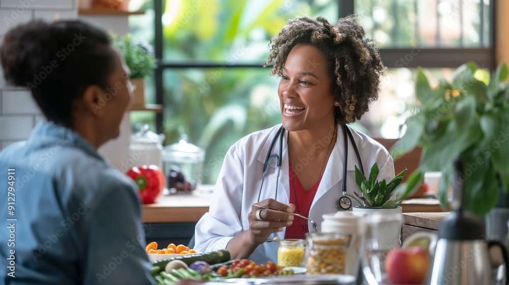 healthcare professional providing guidance to a patient on making healthier food choices healthcare professional providing guidance to a patient on making healthier food choices