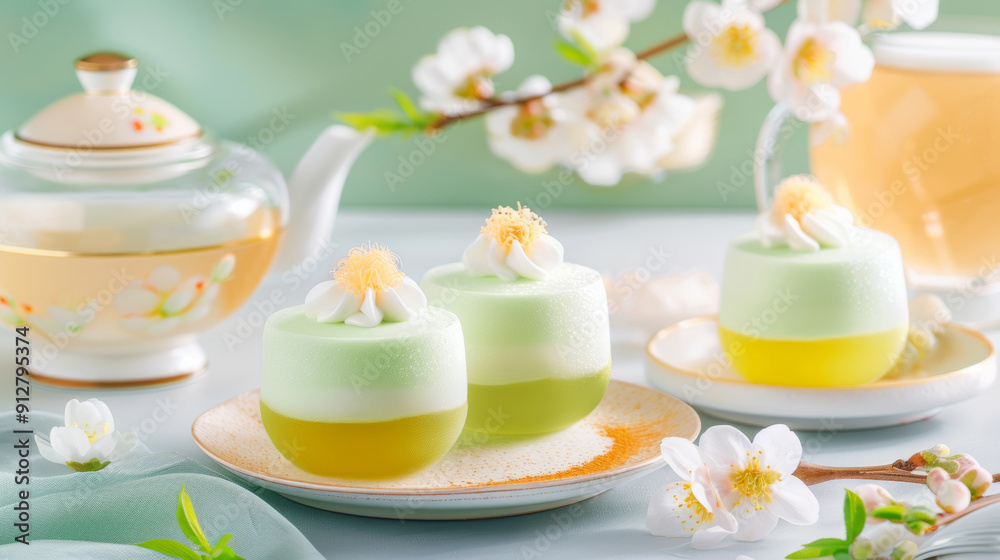 poster design, frozen mung green pudding cake, dessert, product photography situational picture, afternoon tea, elegant and bright poster design, frozen mung green pudding cake, dessert, product photography situational picture, afternoon tea, elegant and bright