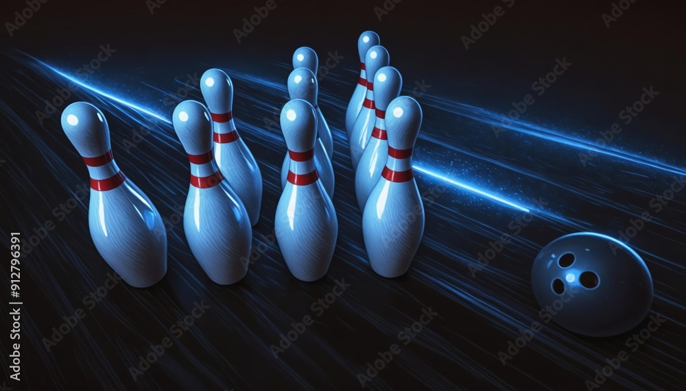 Bowling Ball Approaching Pins on Glossy Lane Bowling Ball Approaching Pins on Glossy Lane