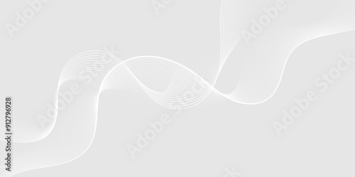 Abstract white wave dynamic curve lines on gray background. Energy technology concept modern backdrop design for business, presentation, banner.