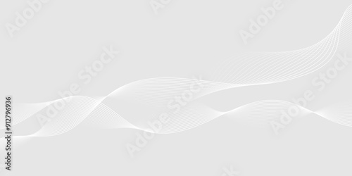 Abstract white wave dynamic curve lines on gray background. Energy technology concept modern backdrop design for business, presentation, banner.