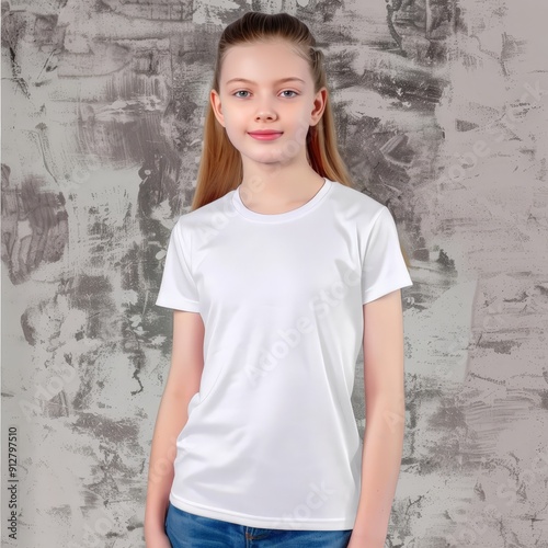 Little girl wearing a white...