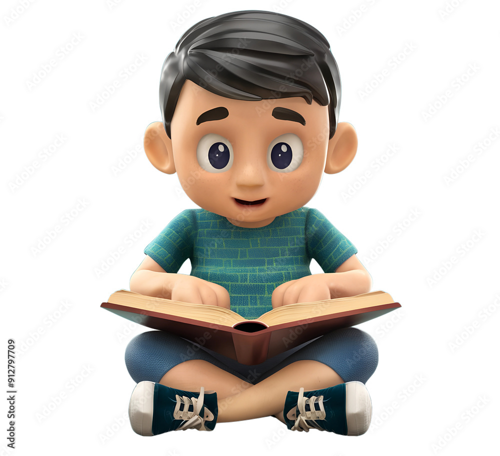 Kid Reading 3D Cartoon Style transparent background Kid Reading 3D Cartoon Style transparent background