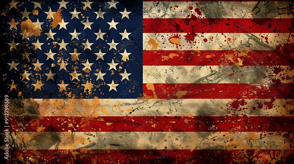 Close-up of the stars and stripes on the American flag, detailed textures and vivid colors Close-up of the stars and stripes on the American flag, detailed textures and vivid colors