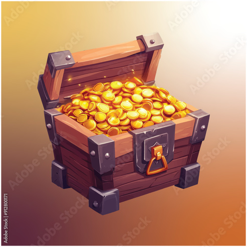 Treasure box filled with gold illustrations and vectors