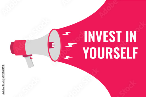 invest in yourself button, banner, label, template for website. invest in yourself text with colorful megaphone icon
