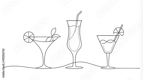 A Symphony of Spirits: One Line Drawing of Classic Cocktails  AI generated