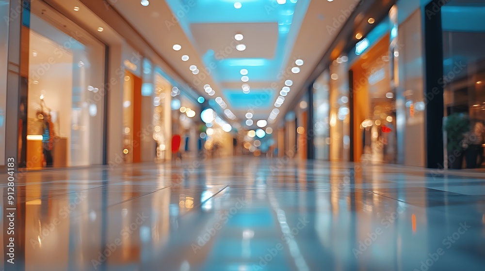 A Serene Shopping Experience: A Blurred View of a Modern Mall Interior A Serene Shopping Experience: A Blurred View of a Modern Mall Interior