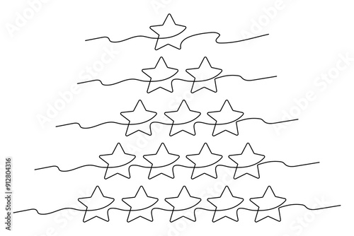 Set line product quality rating or customer feedback with five stars with black line. Rating linear symbols for critic feedback service, rating survey, mobile app. Vector illustration
