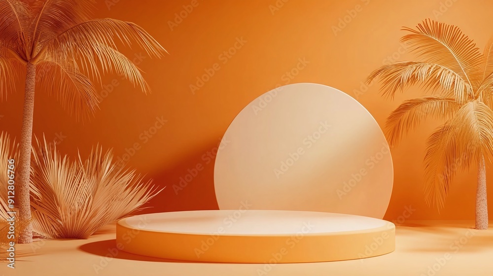 Orange Tone E-Commerce Product Display on a 3D Stage, Horizontal Version for Web Page Background Orange Tone E-Commerce Product Display on a 3D Stage, Horizontal Version for Web Page Background
