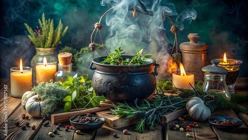 Whispers of the Cauldron: An Eerie Still Life of a Witch's Brewing Potion  AI Generated