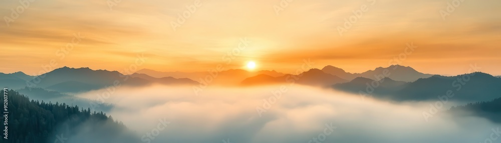 A breathtaking sunrise over misty mountains, casting warm light and creating a serene landscape filled with natural beauty. A breathtaking sunrise over misty mountains, casting warm light and creating a serene landscape filled with natural beauty.