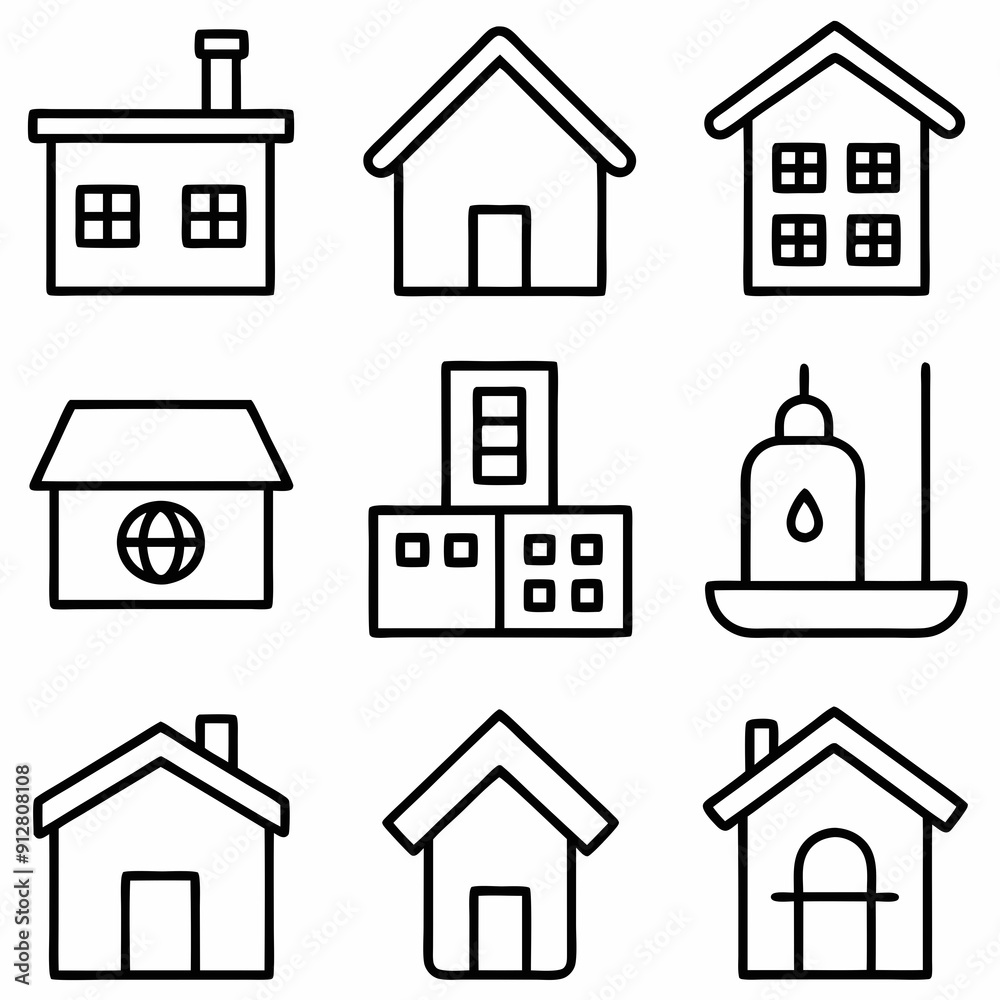 Create a set of 16 flat style Home and Living set vector Create a set of 16 flat style Home and Living set vector
