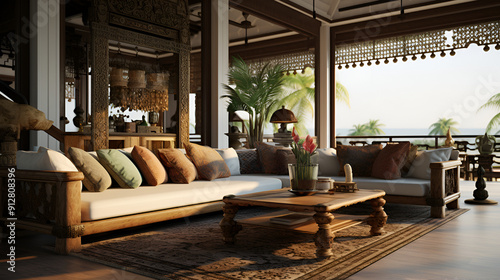 Elegant Minimalist Living Room Interior with Lush Greenery and Modern Furniture Design Aesthetic ,Luxury home interior with modern architecture