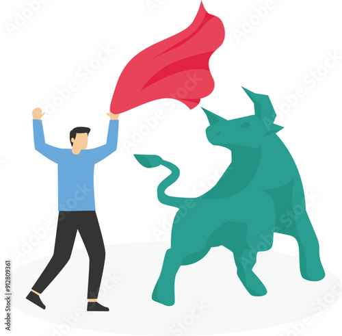 matador waving a cloth deceives an angry bull, metaphor of rising share prices in the stock market


