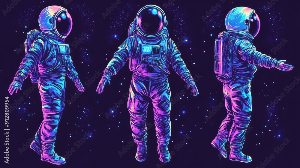 Set of Y2K astronaut vector illustrations in open space, perfect for stickers, prints, and t-shirt designs. Futuristic cosmonauts exploring the galaxy in stylish spacesuits. Set of Y2K astronaut vector illustrations in open space, perfect for stickers, prints, and t-shirt designs. Futuristic cosmonauts exploring the galaxy in stylish spacesuits.