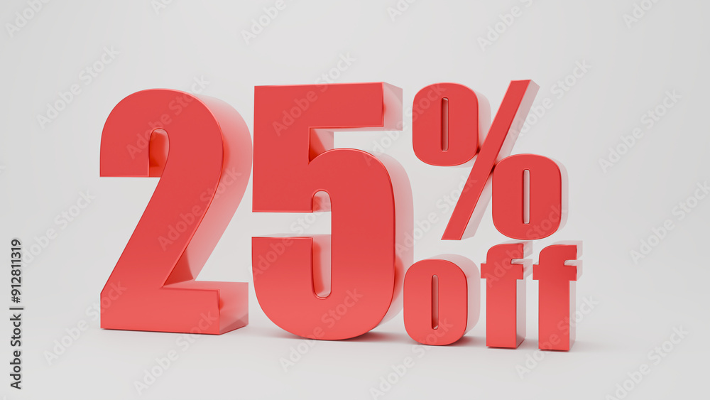 Red 25% percent off sign on white background Text 3D render. ideal for promotional materials, discounts, shopping, store, special price ,and sales advertisements Red 25% percent off sign on white background Text 3D render. ideal for promotional materials, discounts, shopping, store, special price ,and sales advertisements