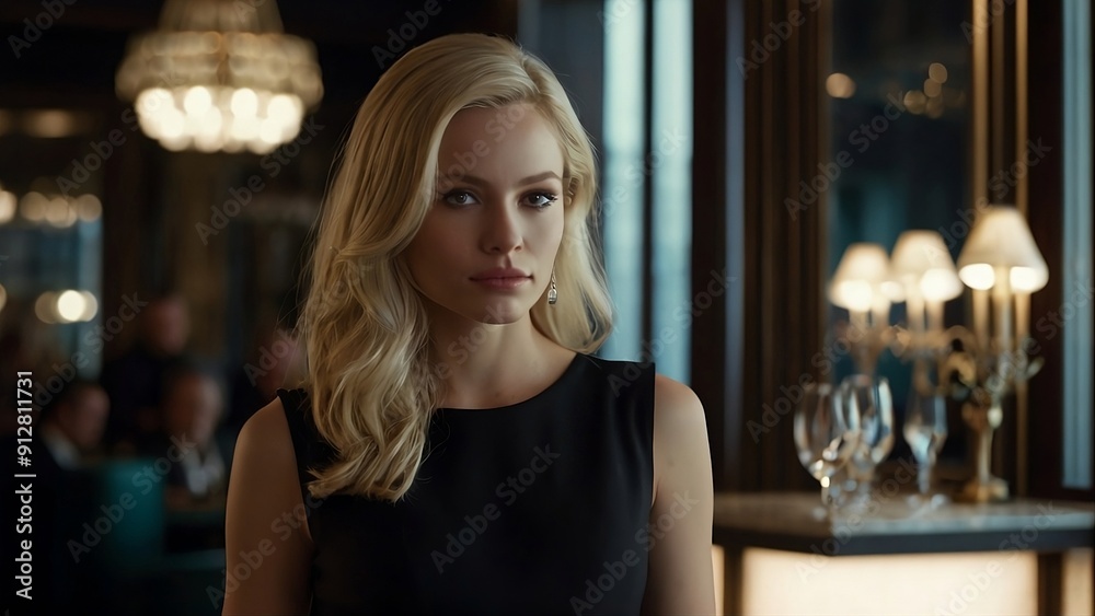 A sensual blonde woman in a black dress A sensual blonde woman in a black dress