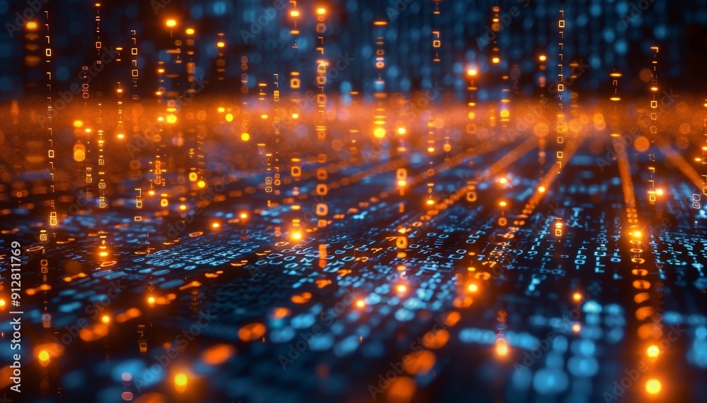 Abstract digital code with bright lights Abstract digital code with bright lights